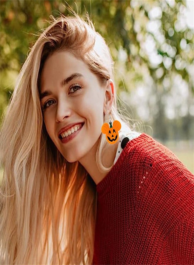 WCRAZYE Halloween Earrings Acrylic Skull Dangle Earrings for Women Halloween Pumpkin Earrings Spirit Earrings Cut Glitter Powder Cartoon Funny Earring Halloween Cosplay Jewelry (Yellow Pumpkin) - Image 2